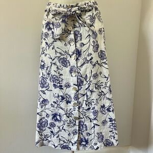 Cynthia Rowley Skirt Floral Print Button Front Linen Size Small